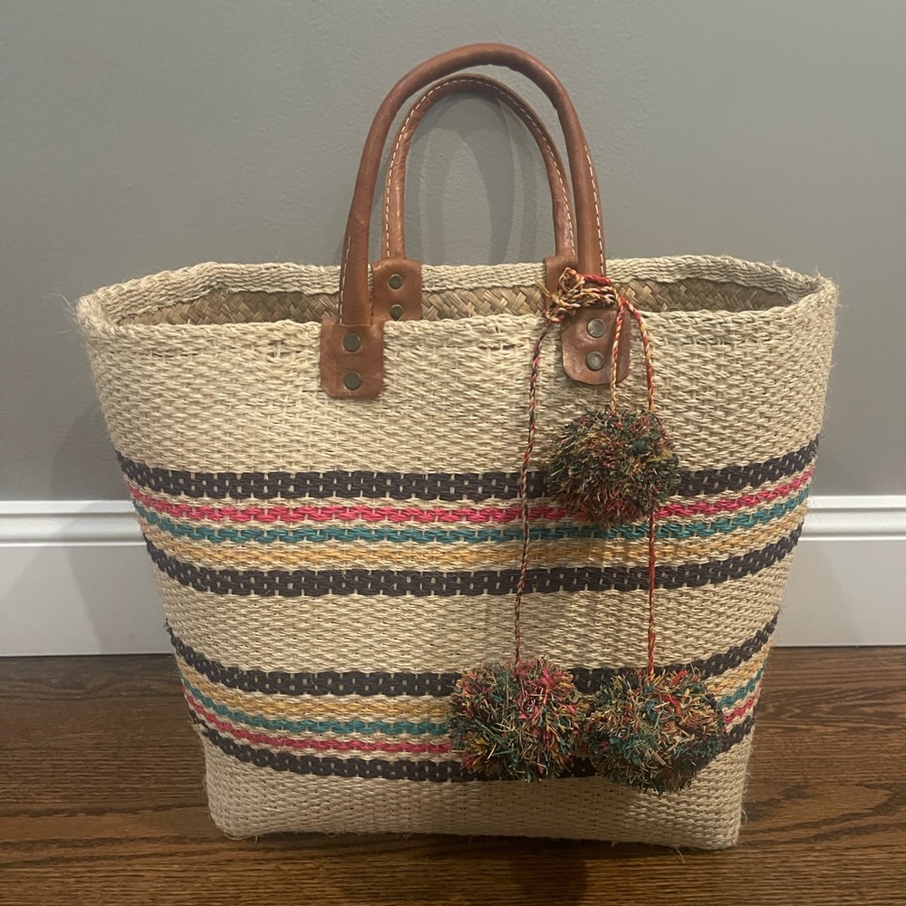 Mar Y Sol Striped Straw Tote